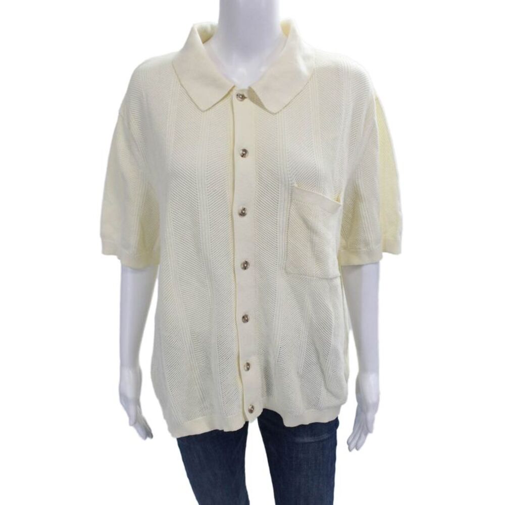 Standard Cloth Women White Cotton Polo Button-Up Short Sleeve Size M